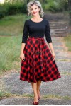 Rochie Gabrielle din jerse de bumbac cu fusta in carouri rosii  si cordon detasabil
